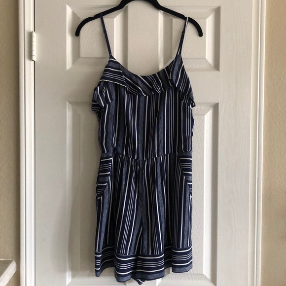 Ann Taylor LOFT blue and white striped romper - Picture 2 of 4